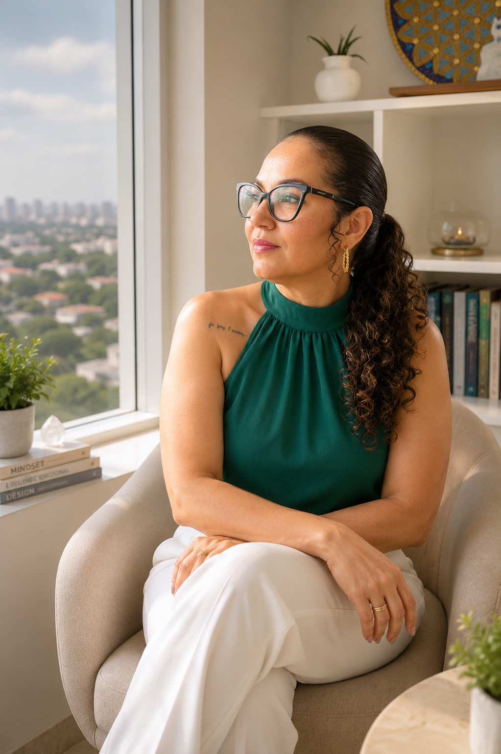Mileide de Oliveira em um momento de reflexão junto à janela